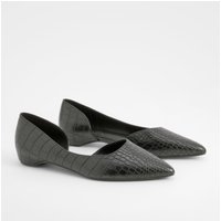 Zapatos Planos De Holgura Ancha Con Puntera De Pico Y Acabado De Cocodrilo, Negro