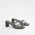 Mules De Tacón Grueso Bajo Con Tiras, Negro