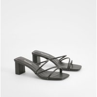 Mules De Tacón Grueso Bajo Con Tiras, Negro