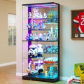 10-Tier Lockable Glass Display Cabinet with Motion Sensor RGB Lights, 71 High, Removable Shelves for Collectibles, Black