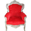 Casa Padrino Barock Sessel "King" Rot/Silber- Antik Stil