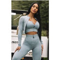 PRETTYLITTLETHING Light Blue Sport Acid Wash Seamless Zip Up Crop Jacket