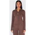 Chocolate Button Up Jersey Fitted Top