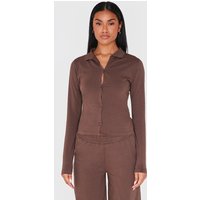 Chocolate Button Up Jersey Fitted Top
