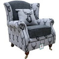 Deer Print Wing Chair Fireside High Back Armchair Grey Fabric