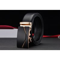 Men's Genuine Leather Automatic Buckle Business Belt - Adjustable, Classic Style | Wowcher