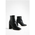 Botas Tobilleras Con Puntera Redonda Y Tacón Grueso, Negro