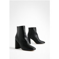 Botas Tobilleras Con Puntera Redonda Y Tacón Grueso, Negro