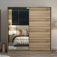 Kale Wooden Sliding Mirror Wardrobe with 2 Doors in Oak