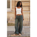 Vintage Turn Up Hem Barrel Style Jeans, Vintage Wash
