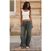 Vintage Turn Up Hem Barrel Style Jeans, Vintage Wash