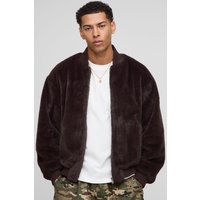 Regular Fit Faux Fur Bomber Jacket, Brown