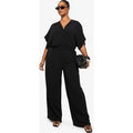 Mono Plus De Pernera Ancha Con Mangas De Blusón, Negro