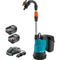 Gardena 2000/2 P4A 18v Cordless Rainwater Submersible Water Butt Tank Pump 2 x 4ah Li-ion Battery Charger