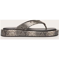 Snake Pu Round Toe Thong Flatform Sandals, Snake Print