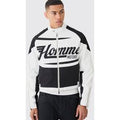 Kastige PU Kontrast-Bouclee Moto-Jacke - Schwarz - L, Schwarz