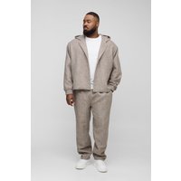 Chaqueta Plus Entallada De Buclé Con Capucha, Beige