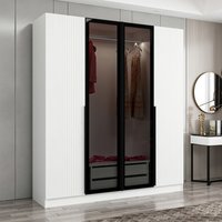 Kale Mirrored Wardrobe with 4 Doors in White and Dark Grey