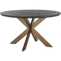 Round Black Herringbone Brass Dining Table