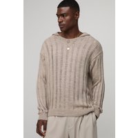 Sudadera Oversize De Punto Con Capucha, Beige