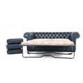Chesterfield Classic 3 Seater Sofa Bed Antique Blue Real Leather