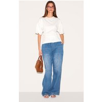 Mid Blue Elasticated Waistband Wide Leg Jeans, Mid Blue Wash