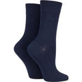 2 Pair Navy Plain Bamboo Fibre Socks Ladies 4-8 Ladies - Elle