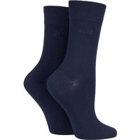 2 Pair Navy Plain Bamboo Fibre Socks Ladies 4-8 Ladies - Elle