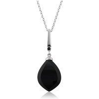 Art Deco Style Black Onyx Cabochon & Black Spinel Pendant in Sterling Silver
