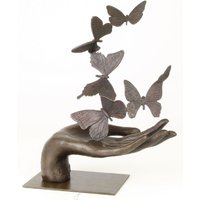 Casa Padrino Designer Skulptur Hand mit Schmetterlinge Bronze 26,7 x 13,7 x H. 33,5 cm - Luxus Deko