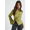 Flare Sleeve Gold Trim Detail Blouse, Verde