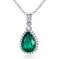 18K White Gold Pearl Emerald Drop Shape Pendant Necklace For Women