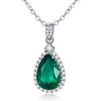 18K White Gold Pearl Emerald Drop Shape Pendant Necklace For Women