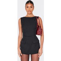 Black Woven Pocket Detail Sleeveless Skort Playsuit