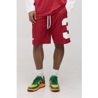 Oversized Varsity Mesh Mid Length Shorts, Rojo