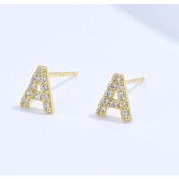 Diamond Letter Initial Silver Stud Earring- a pair