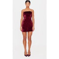 Burgundy Velvet Bandeau Fold Over Mini Dress