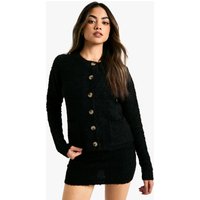 Conjunto De Chaleco De Punto Y Cárdigan Crop De Borreguito Con Bolsillos, Negro