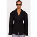 Black Wool Look Cinched Blazer