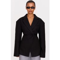 Black Wool Look Cinched Blazer