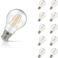 10-Pack Crompton GLS LED Light Bulbs B22 7W (60W Eqv) Dimmable Warm White Clear Filament Bayonet