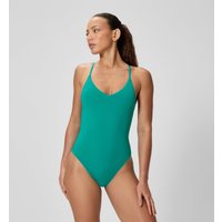 Maillot de bain Femme V-Back uni bleu sarcelle