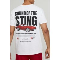 Camiseta Oversize Blanca Con Estampado De Corvette Sting Ray, Blanco