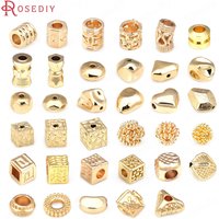 18K Gold Color Brass Square Cylinder Heart Irregular Spacer Beads Bracelet Beads Jewelry Making Supplies Findings Accessories