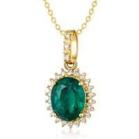 18K Gold Emerald Oval Shaped Pendant Necklace