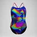 Maillot de bain Femme Club Training Fixed Crossback imprimé bleu marine/vert