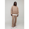 Oversized Boxy Bonded Scuba Hooded Split Hem Tracksuit, Beige