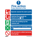 Worksafe Safe Conditions Safety Sign - Fire Action Without Lift - Self-Adhesive Vinyl - Pack of 10