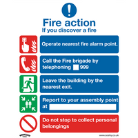 Worksafe Safe Conditions Safety Sign - Fire Action Without Lift - Self-Adhesive Vinyl - Pack of 10