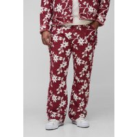 Pantalón Plus De Campana Con Estampado De Tapiz De Flores, Rojo